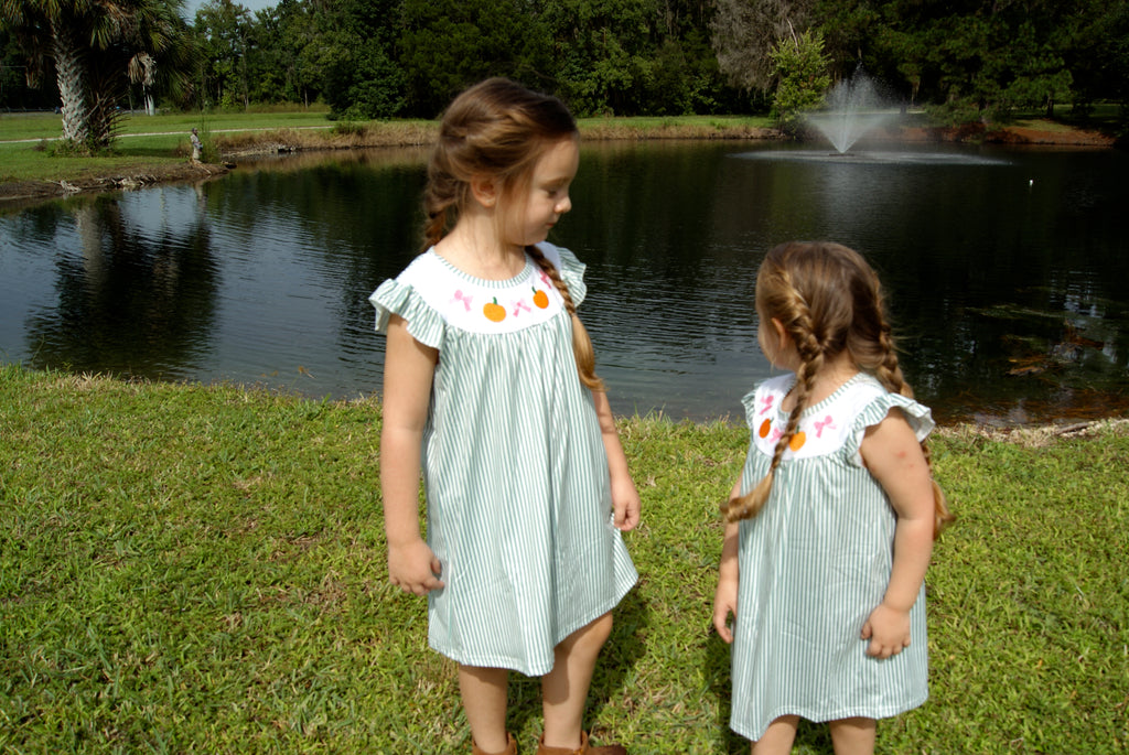 Pumpkin & Bow Striped Dress