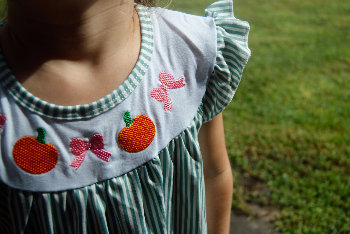 Pumpkin & Bow Striped Dress